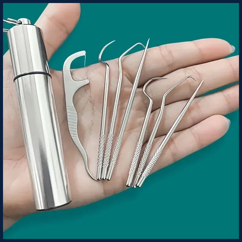 Stainless Steel Toothpick Set Reusable Toothpicks Tooth Flossing Tartar Removal