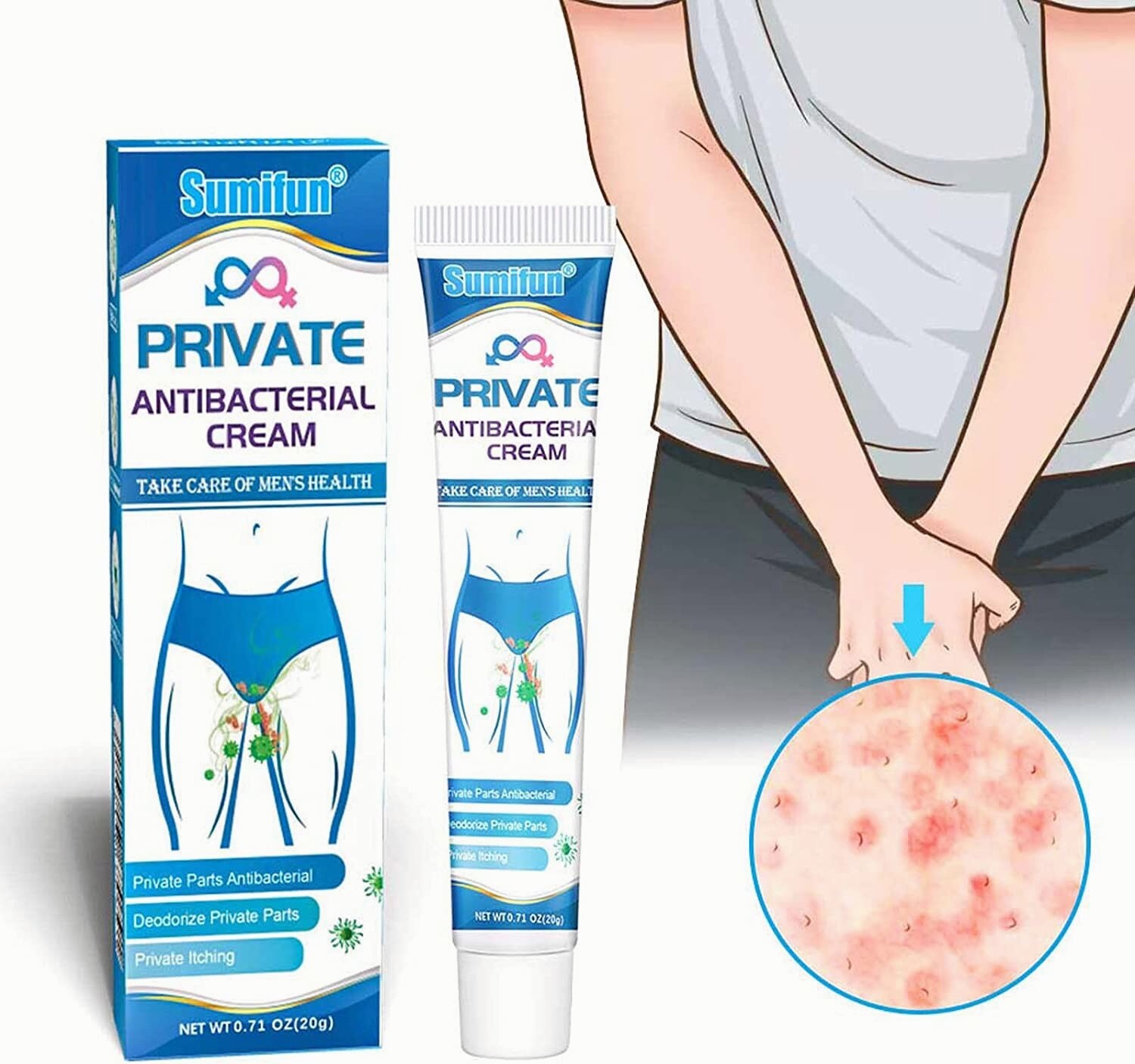 Private Antibacterial Cream for Men Deep Repair External Use Itching Cream 20g