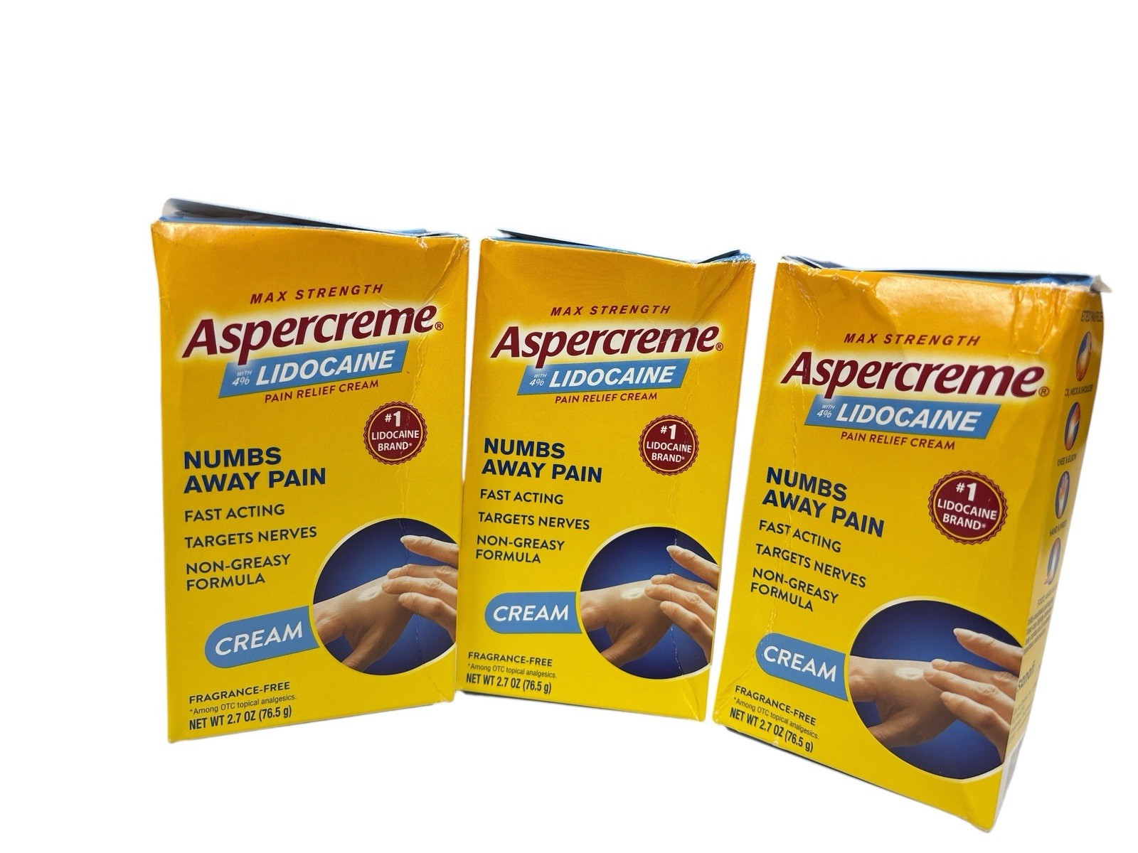3 (2.7oz each) Aspercreme Maximum Strength Lidocaine Pain Relief Cream EXP 10/27