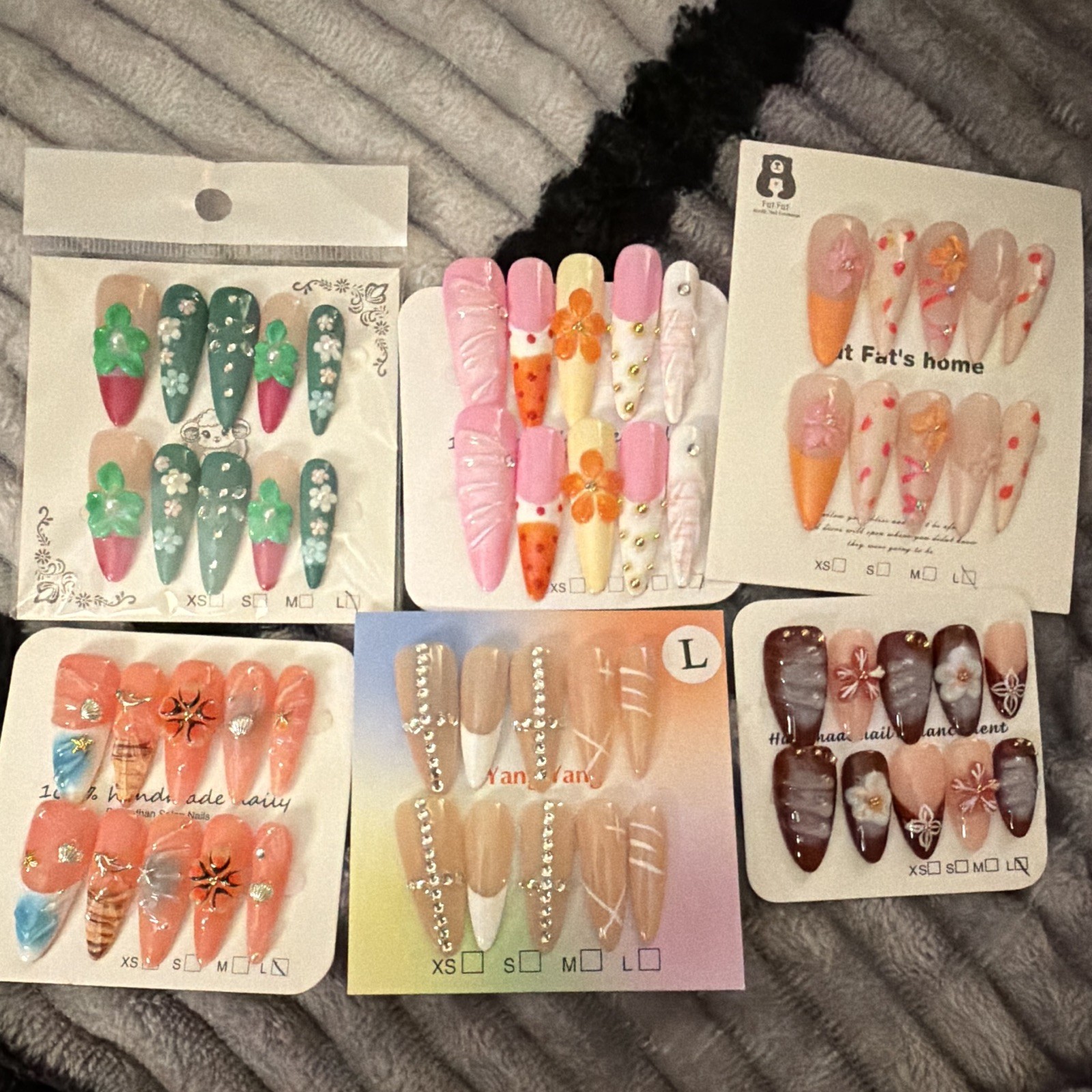 Press-On Nails Lot of 6 Long 3D Multicolor Pre-Designed