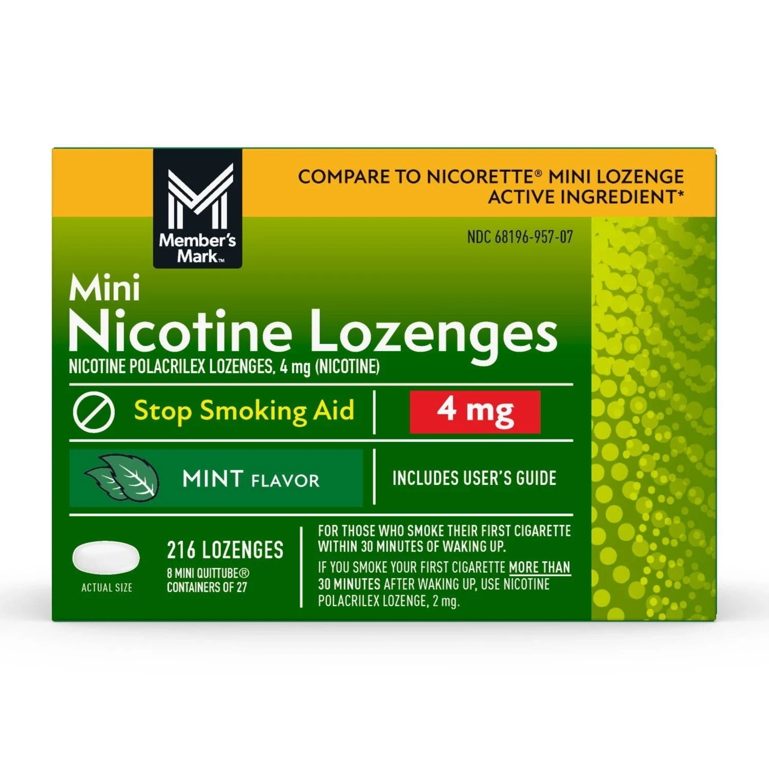 2 Pack – Member’s Mark Nicotine Mini Lozenge,Flavor: Mint 4 MG . 216 ct.