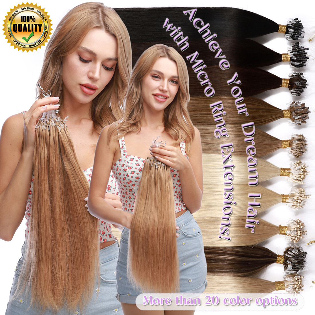 AAA+ 1g THICK Micro Ring Loop Tip Beads Remy 100% Human Hair Extensions Black US