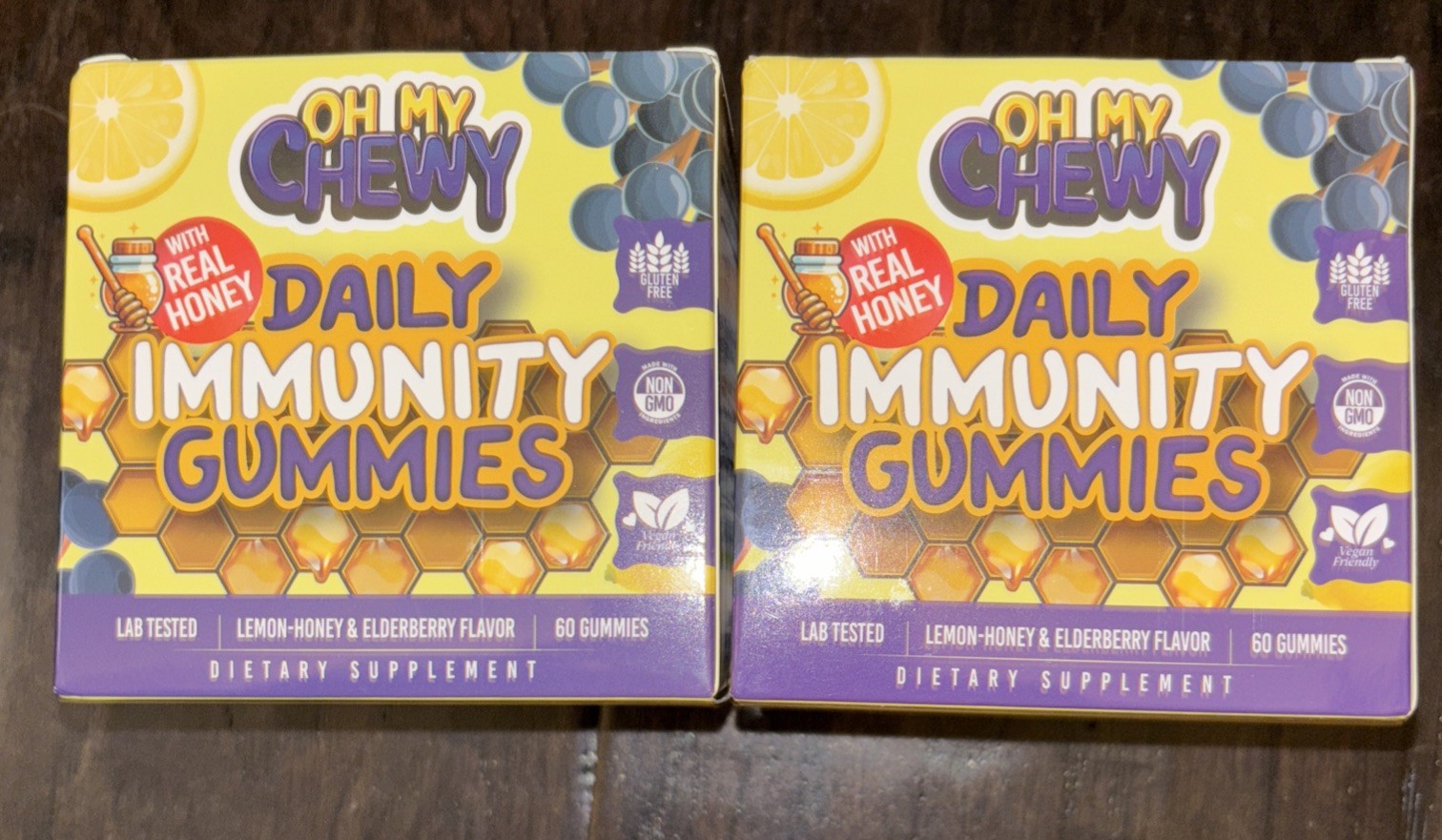 OH MY CHEWY Daily Immunity Gummies Lemon – Honey & Elderberry – Lot of 2 (A3)