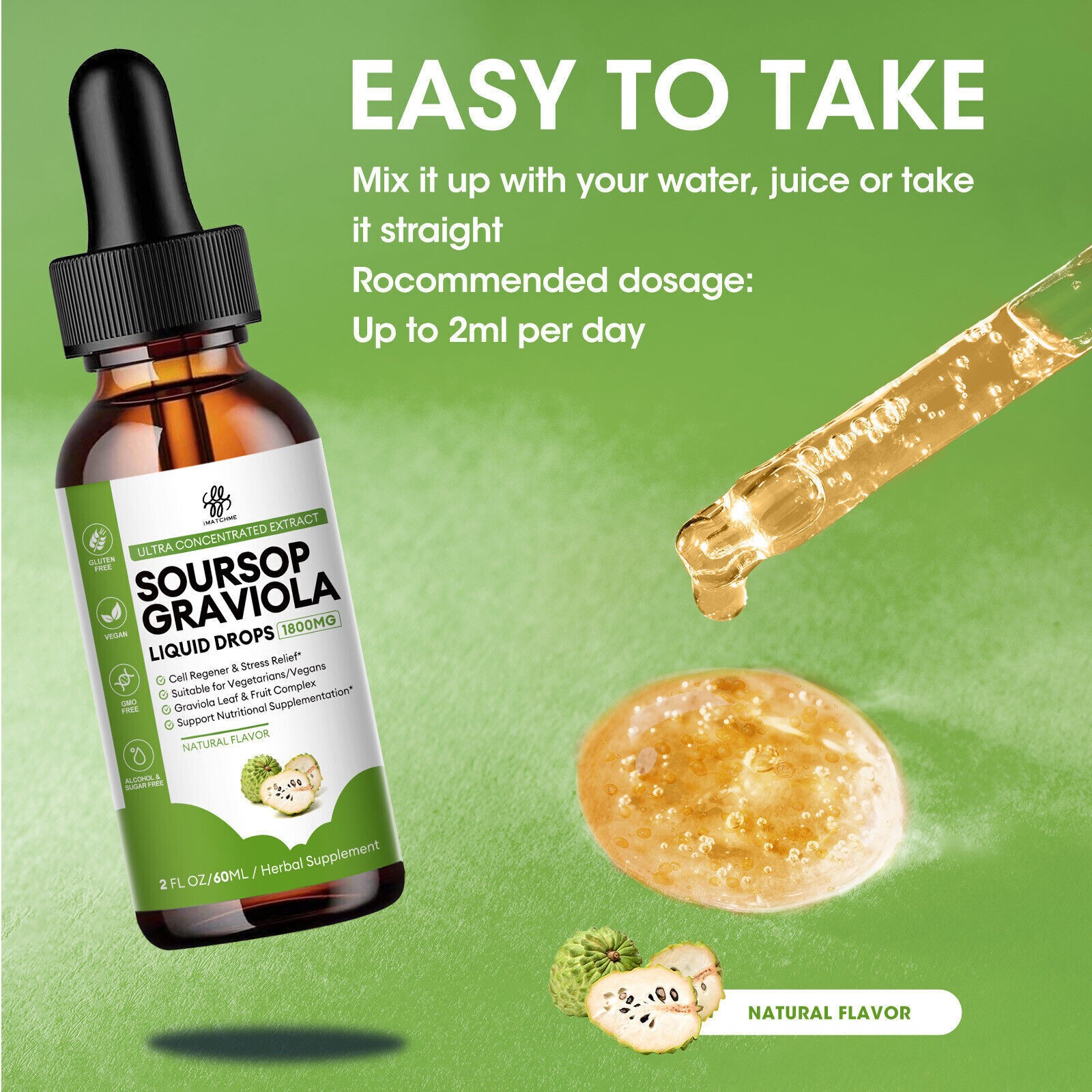 2100mg Soursop Graviola Extract Liquid Drops Support Regeneration, Immune Boost