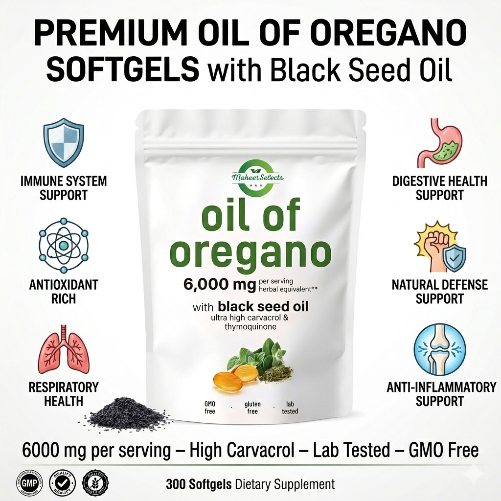 Oil of Oregano with Black Seed 6000mg – 300 Softgels – Immune & Digestive Suppor