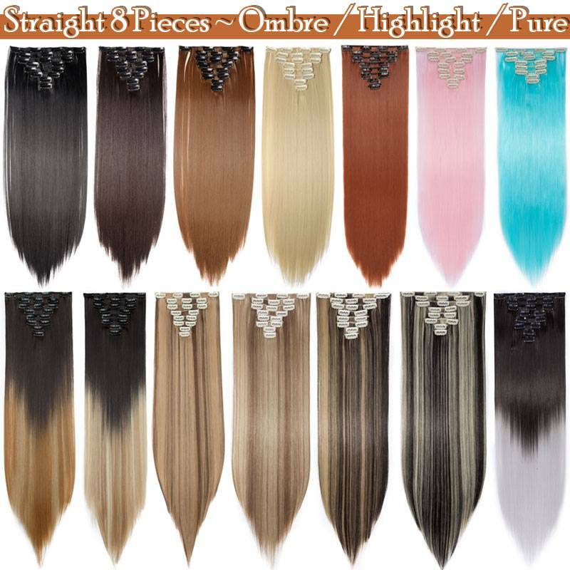 Thick Full Head Clip in 8 Pieces 18 Clips Hair Extensions As Human Long Straight