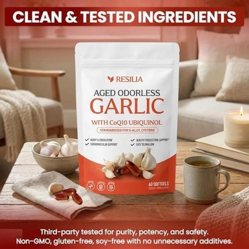 3x Resilia Garlic Extract 600mg Softgels (60 Count) – Odorless Aged Garlic Extra
