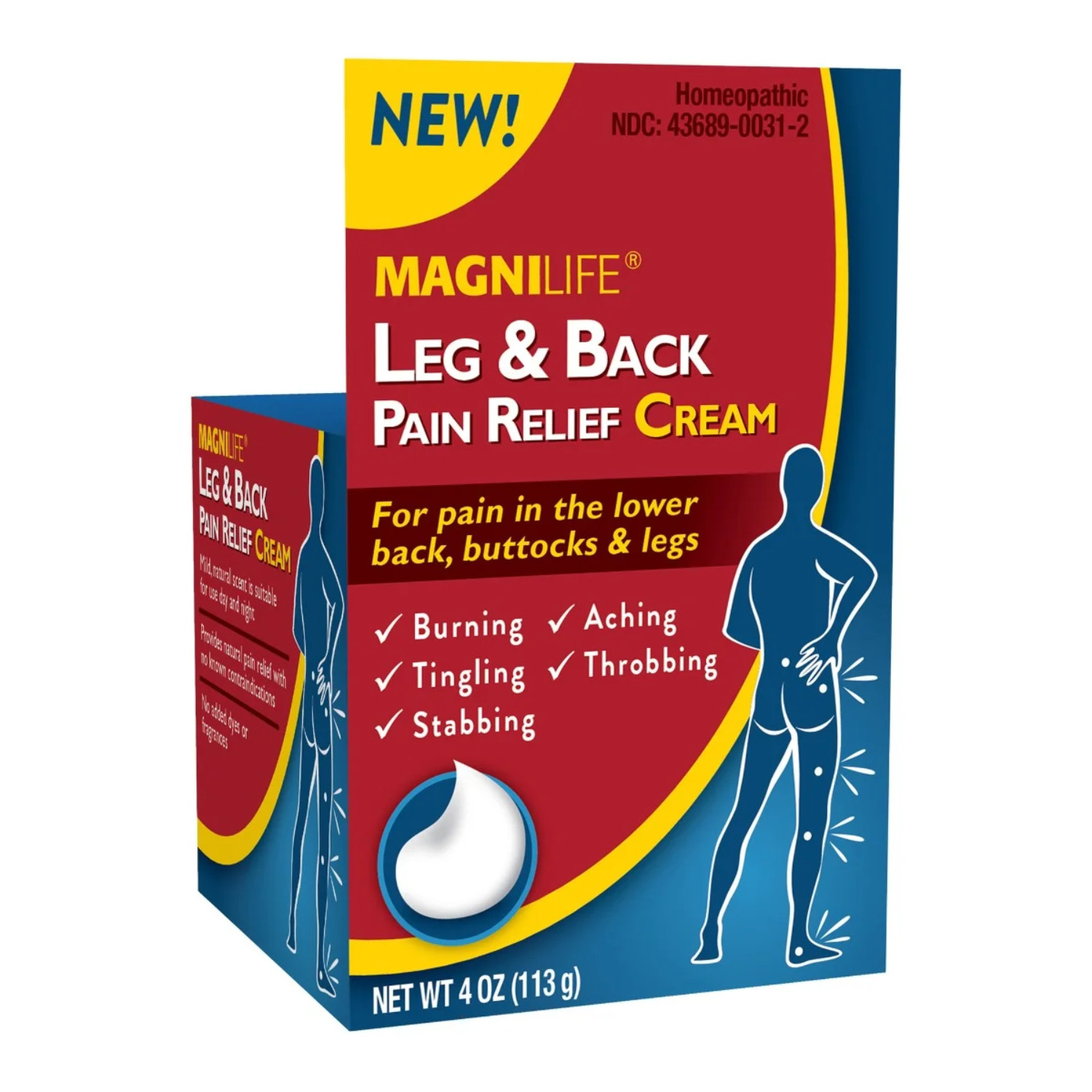 3 Pack MagniLife Pain Relief Cream 4oz Leg Back Sciatica Fast Acting Non Greasy
