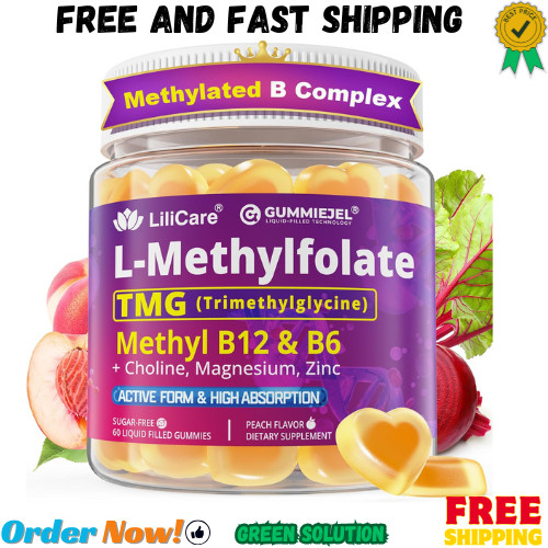 L-MethylFolate 15mg 7.5mg & B12 1000 mcg Gummies,Sugar Free Complex + TMG, Ma