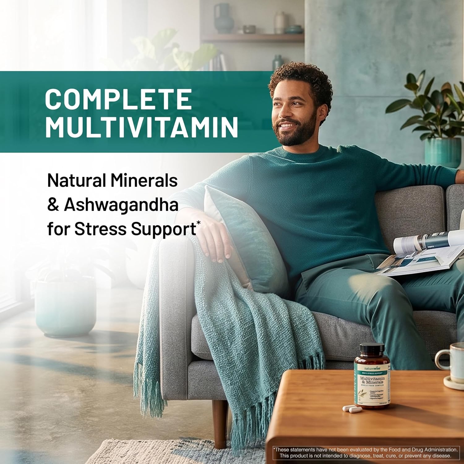 Men’s Multivitamin Stress Relief Probiotics Ionic Minerals Fulvic NatureWise