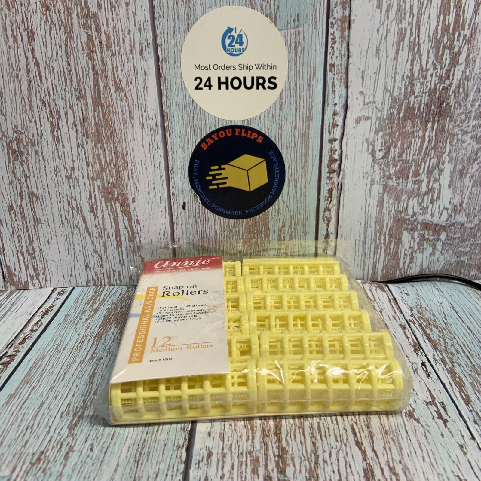 Annie Package Of 12 Yellow Snap On Hair Rollers Medium- Factory Sealed New.