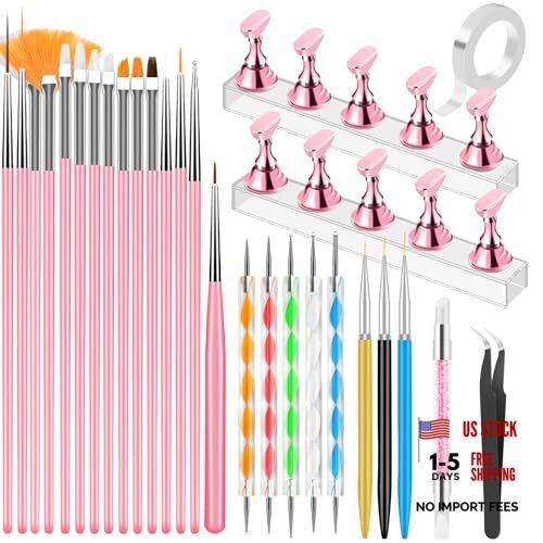 Nail Art Tools Set, Nail Stand for Press on Holder for Painting Nails, Pink