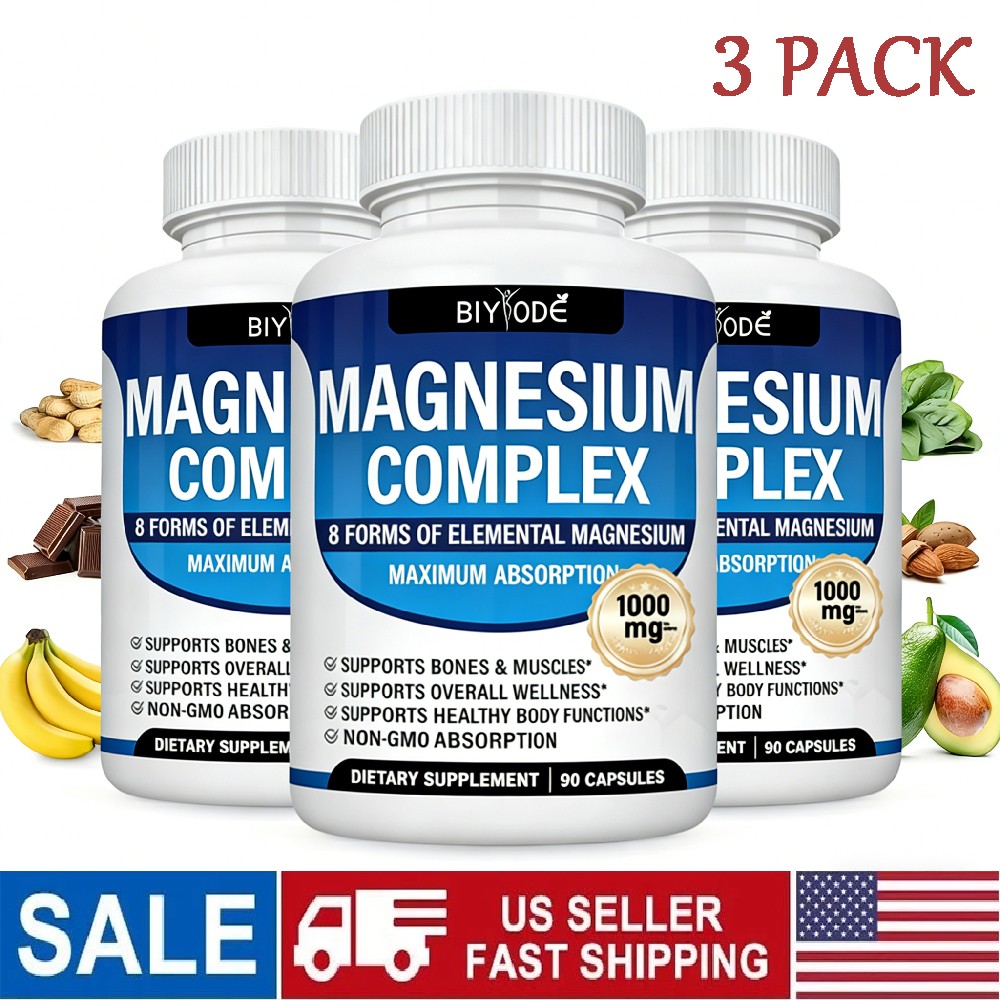 3X Magnesium Complex 1000mg- 8 Elemental Magnesium – Sleep,Stress Relief Support
