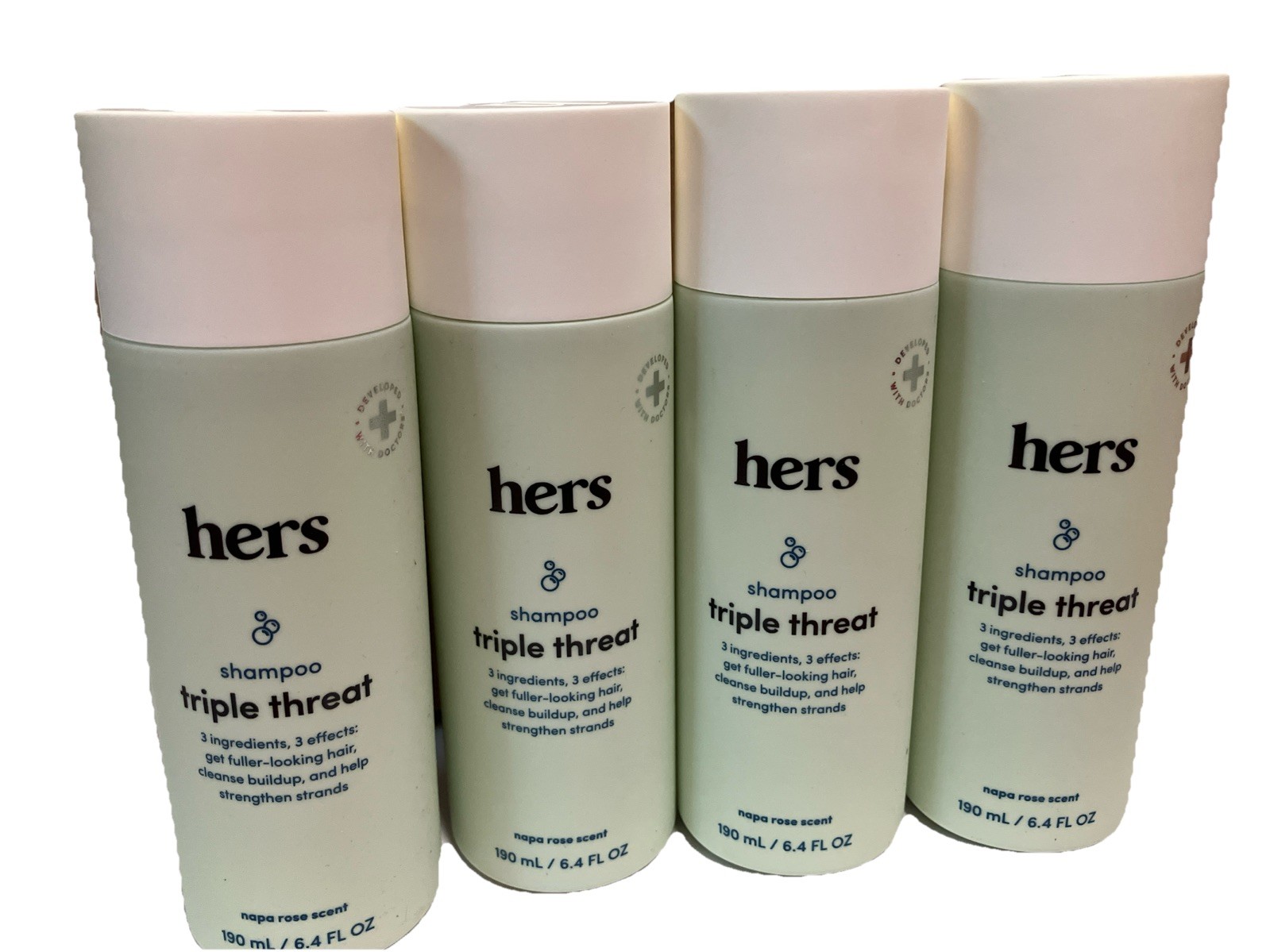 Pack of 4 Hers Thickening Shampoo Triple Threat Napa Rose Scent 6.4oz ea. NEW