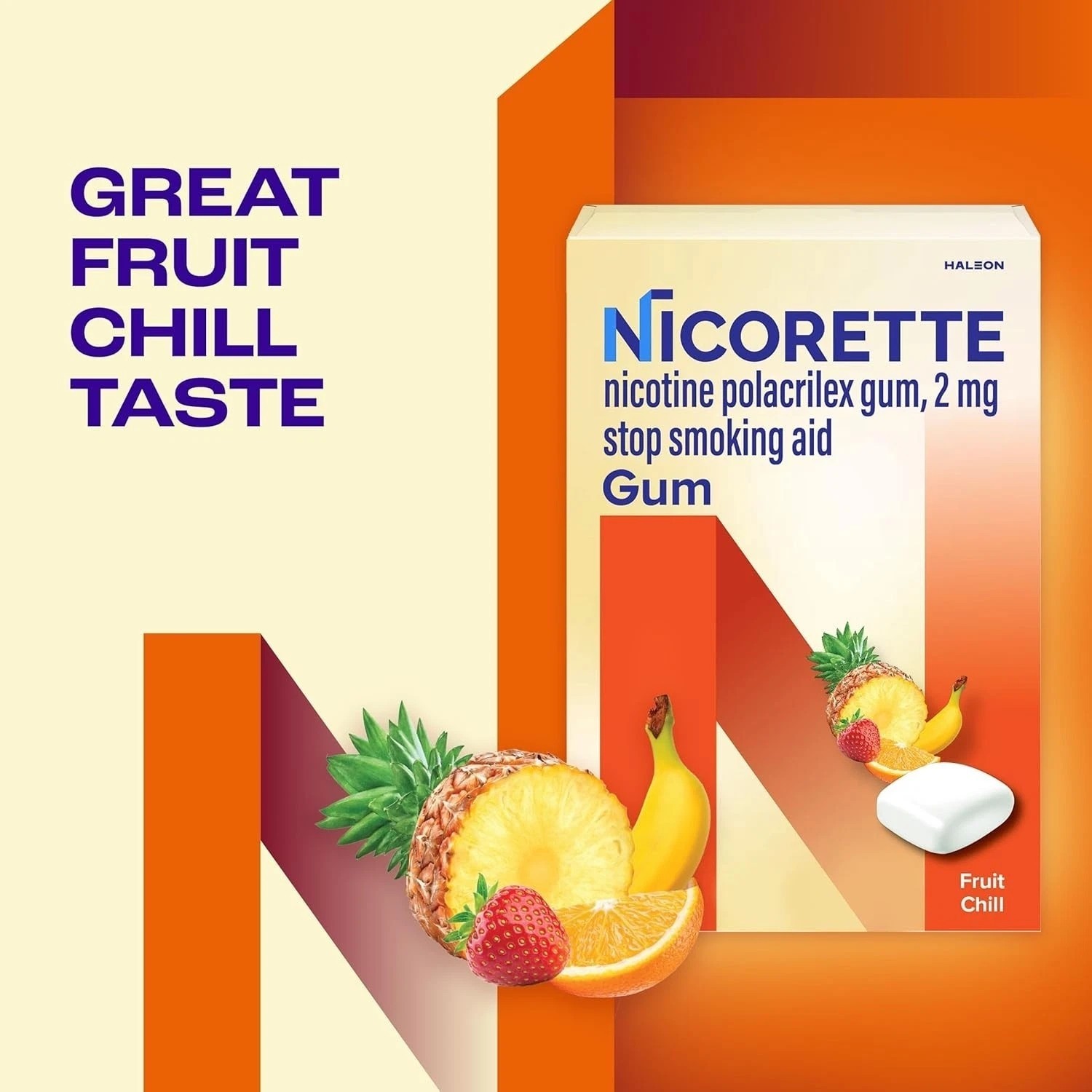 LOT OF 4 – Nicorette 2mg Nicotine Gum Fruit Chill 100 Pieces EXP 09/ 2028