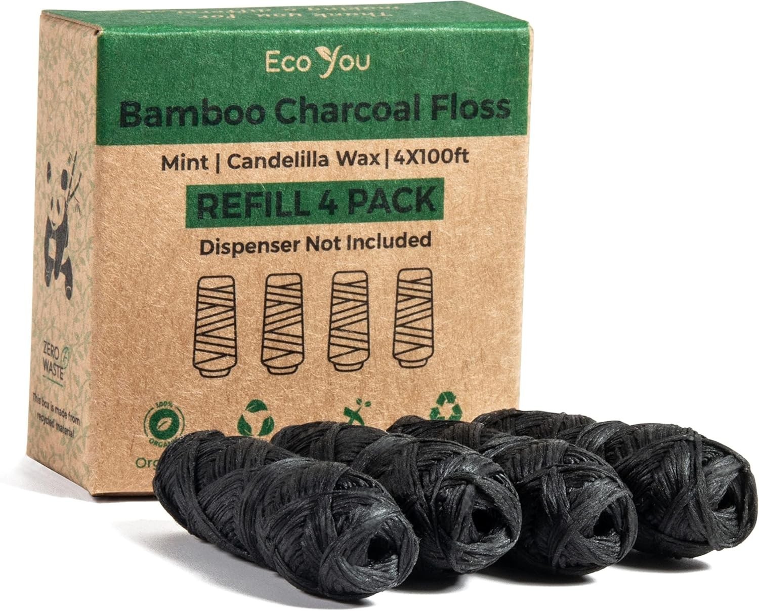Bamboo Floss Refill | 4X100 FT Biodegradable Floss Refill | Mint & Candelilla |