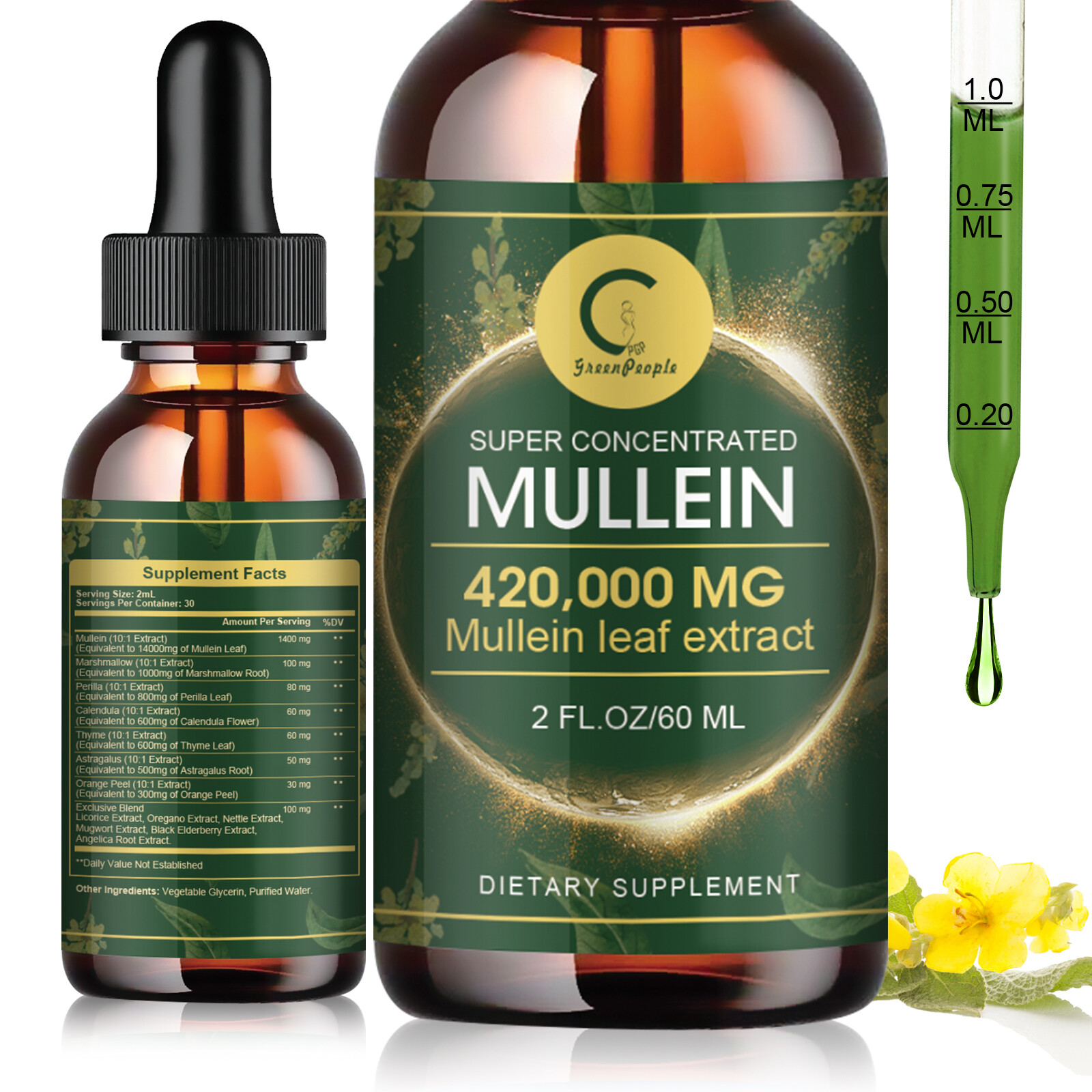 Mullein Drops for Lungs – Mullein Leaf Extract with Chlorophyll for Lung and Res
