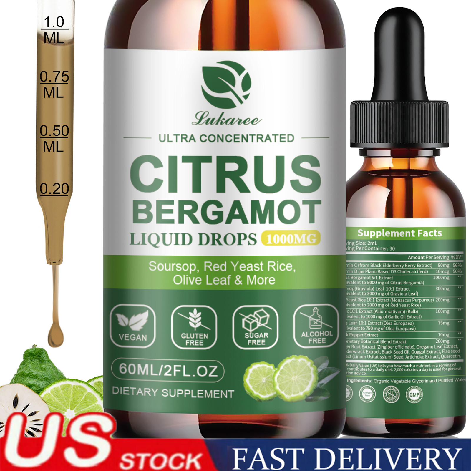 1000mg Citrus Bergamot Liquid Drops – High Absorption – Cholesterol Lo…