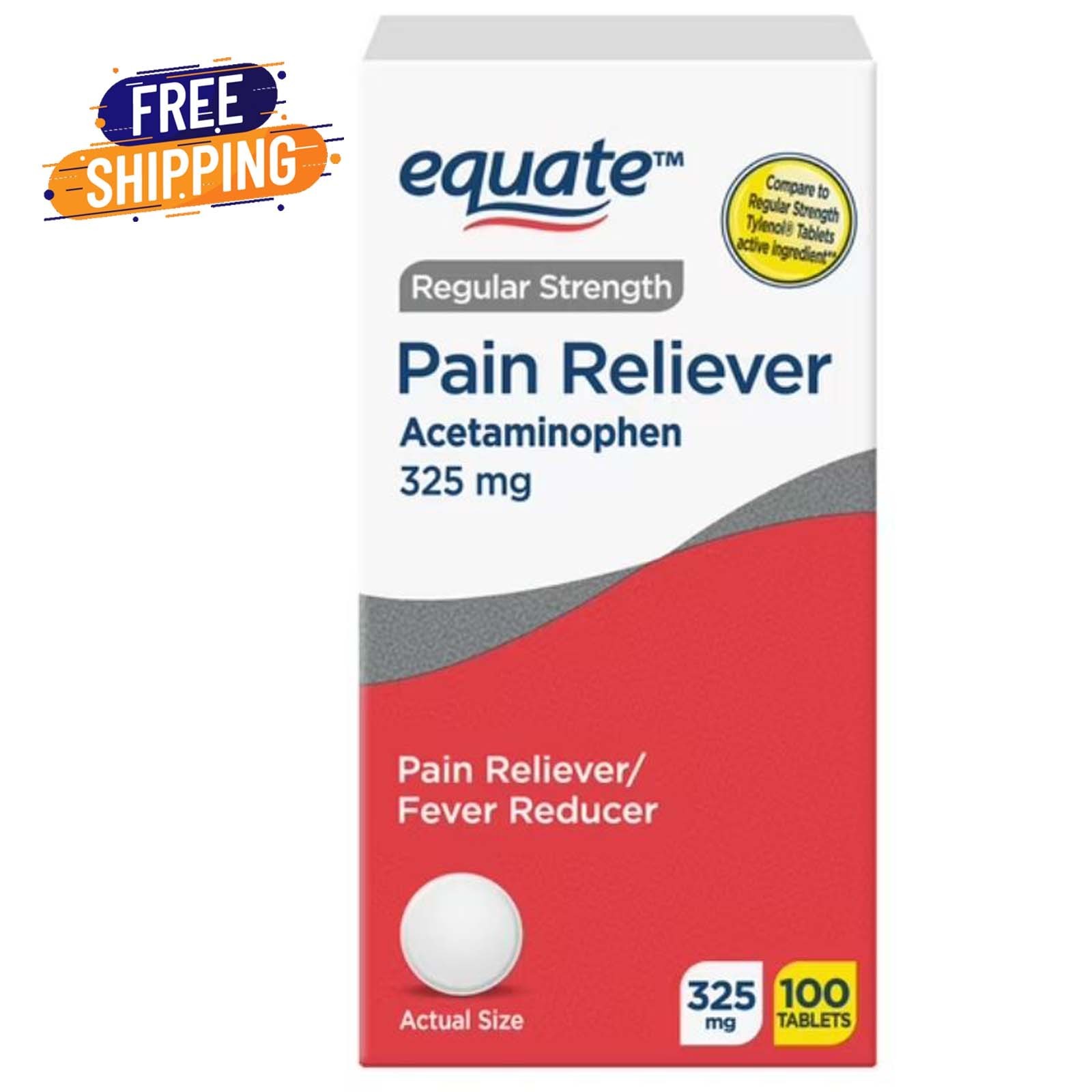 Equate Regular Strength Pain Reliever Acetaminophen Tablets, 325mg 100 Count