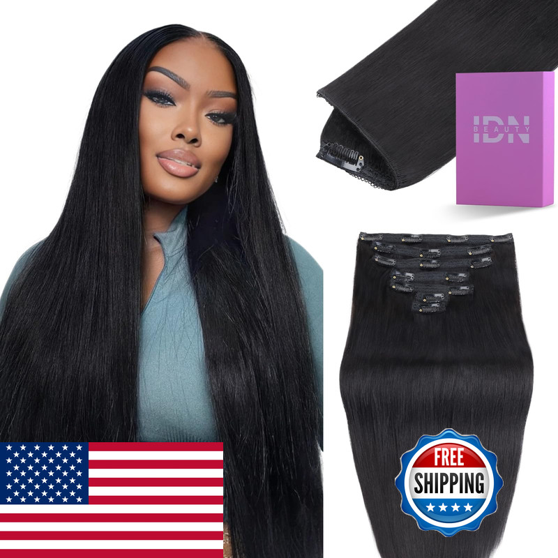 Idn Beauty Clip In Hair Extensions Real Human Hair Straight 120G Natural Black