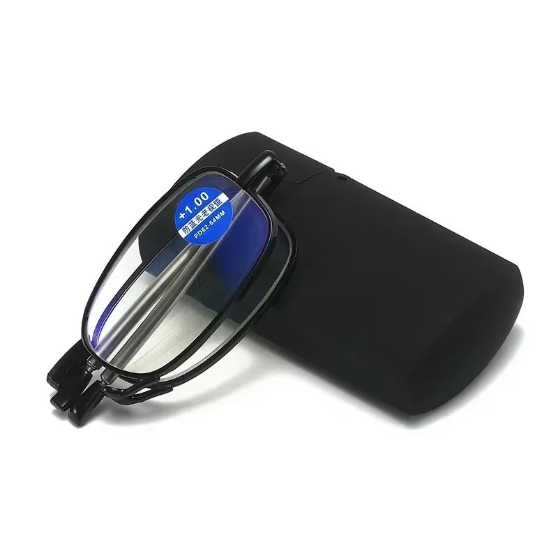 1 Pcs Anti-Blue Metal Compact Folding Light Reading Glasses w/Carrying Case
