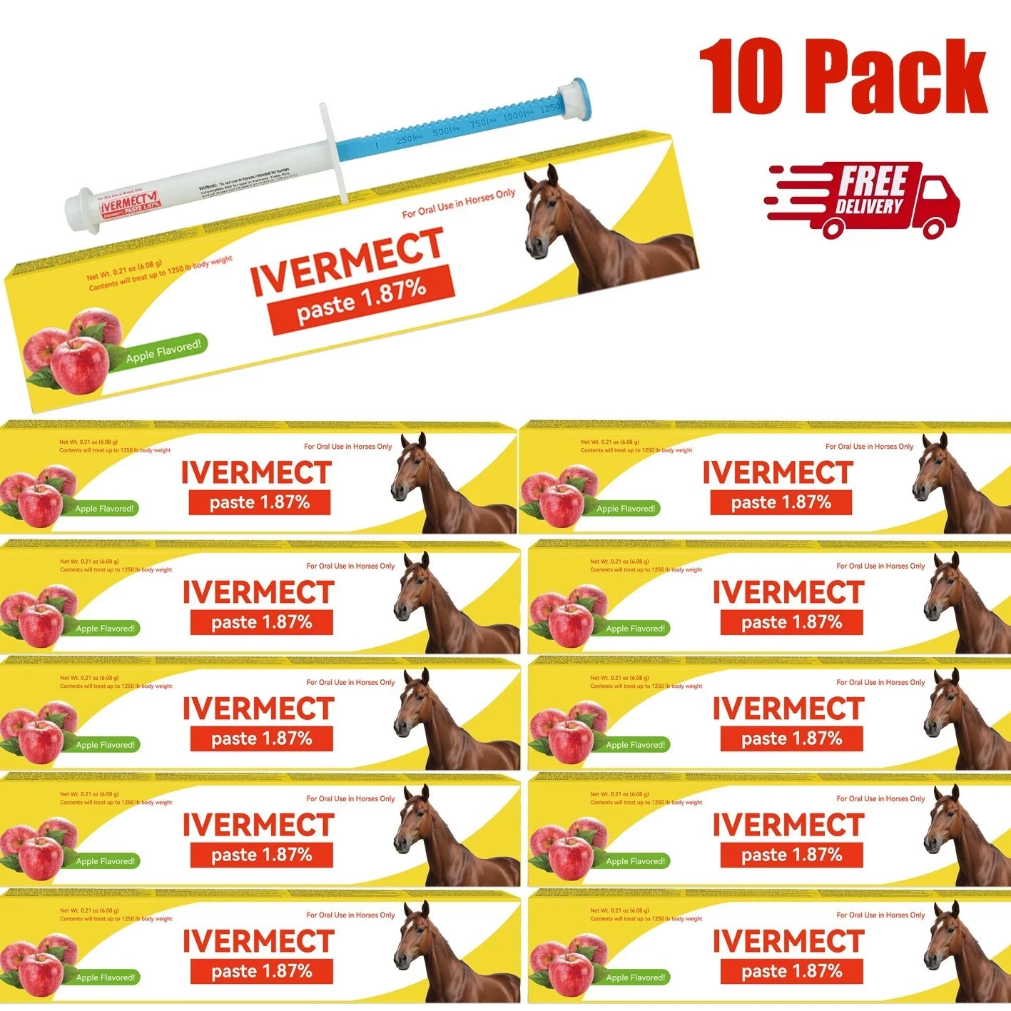 10 Pack New Paste Wormer Horse Dewormer Apple Flavor US Free Shipping EXP01/2028