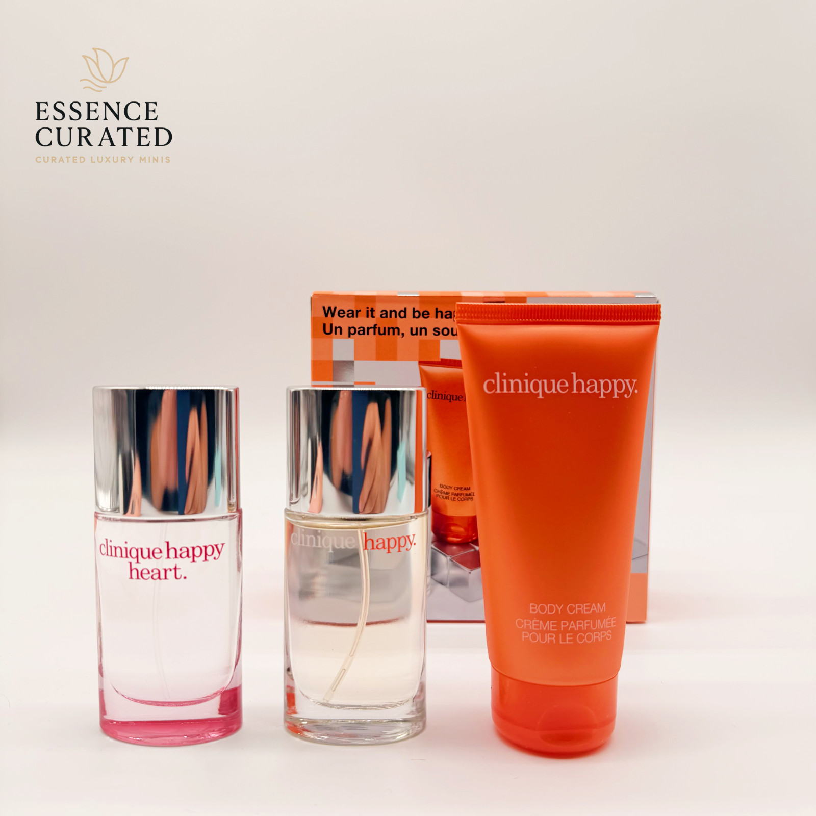 Clinique Happy Set Happy 1oz + Happy Heart 1oz Sprays + Body Cream 2.5oz NIB