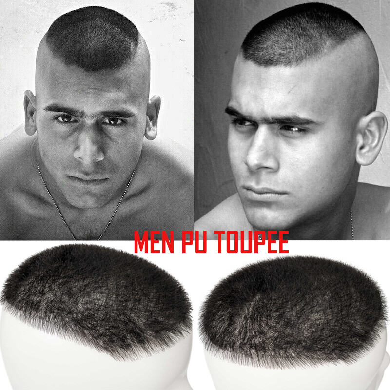 Ultra Thin PU Skin Mens Human Hair Toupee Hairpiece System Wigs Short Cut 6″X8″