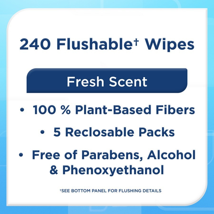 Equate Flushable Wet Wipes, Fresh Scent, 240 Wipes (5 Pack), Compare to Cottonel
