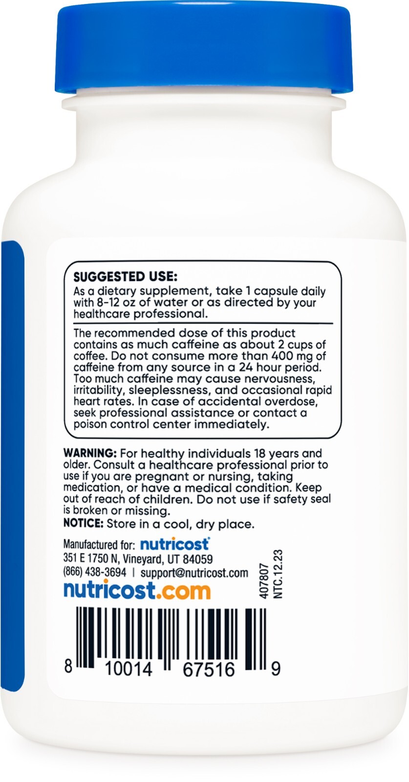 Nutricost Caffeine 200mg Pills, 120 Capsules, 120 Servings