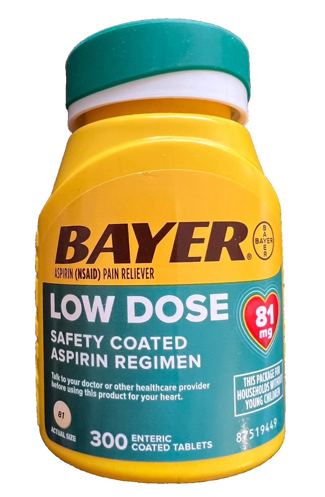 BAYER LOW DOSE 81 MG ASPIRIN REGIMEN 300 COATED TABLETS (NSAID) EXP 01/27