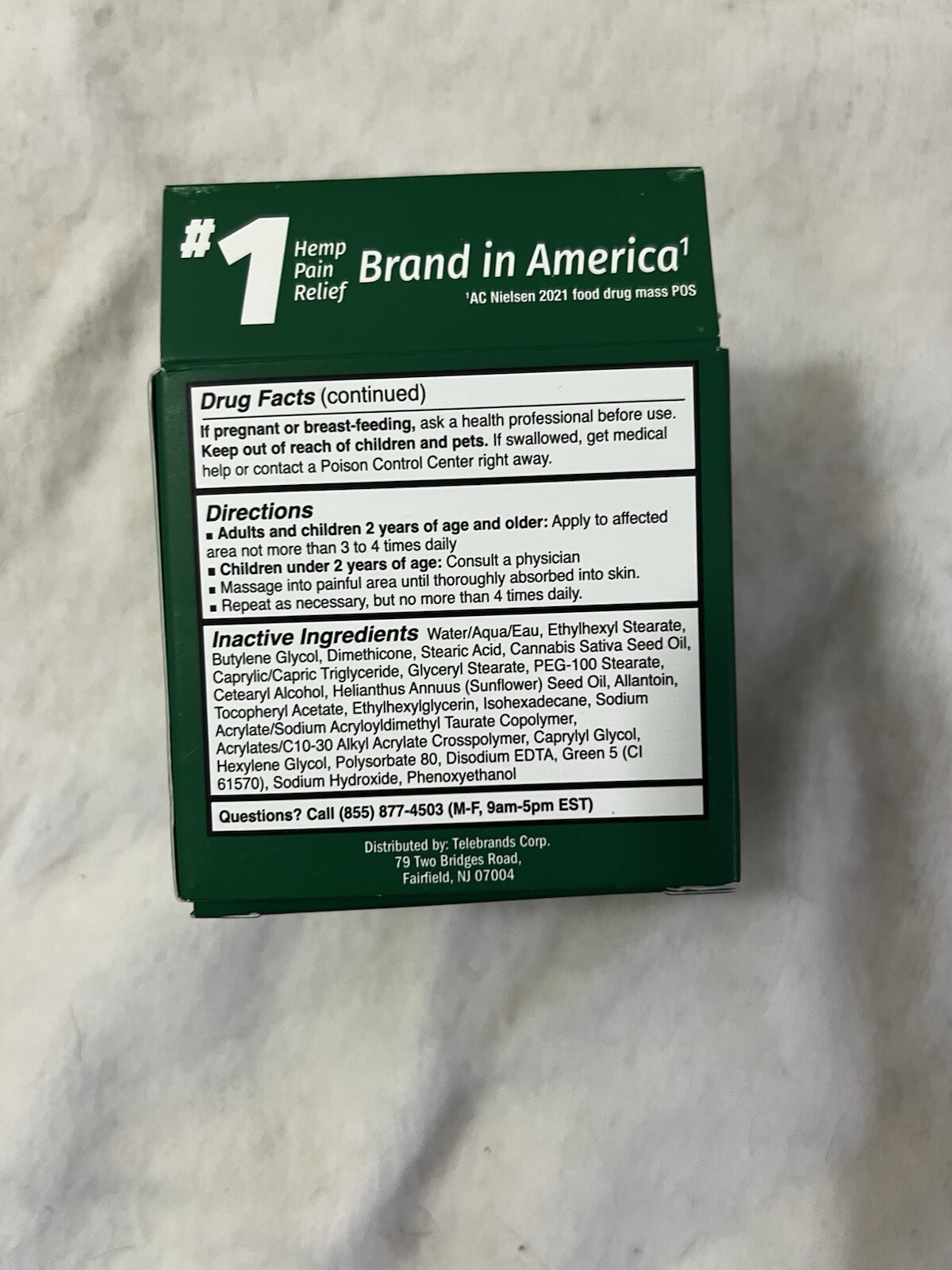 Hempvana Maximum Strength Pain Relief Cream Original TROLAMINE SALICYLATE 10%