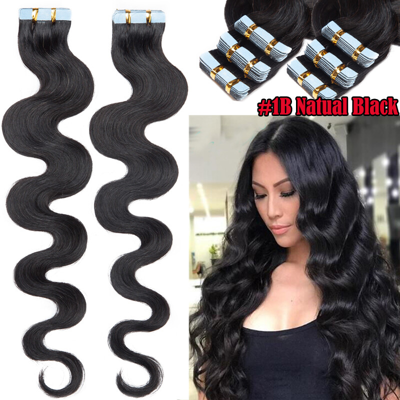 Wavy Tape In 100% Real Human Hair Extensions Curly Body Wave Wavy Skin Weft 150g