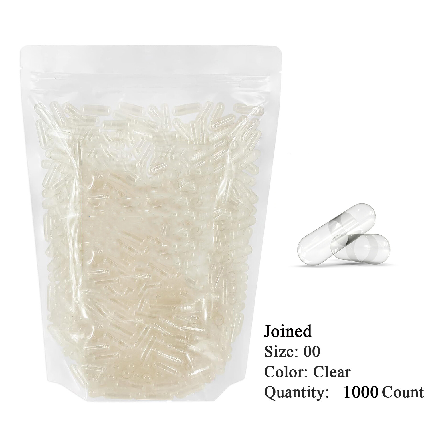 Empty Capsules Size 00 Joined 1000 Clear Gelatin Capsules Non-GMO Gluten Free