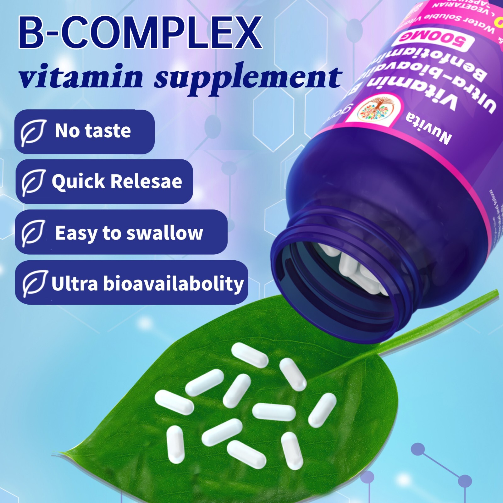 Vitamin B-1 Thiamine 500 mg, 60 Day Supply Dietary Supplement, Easy-to-Swallow