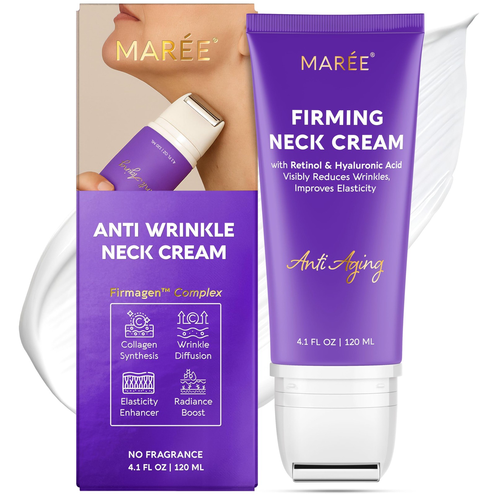 MAREE Neck Cream with Face Roller – Creams 4.1 Fl Oz (Pack of 1), Purple