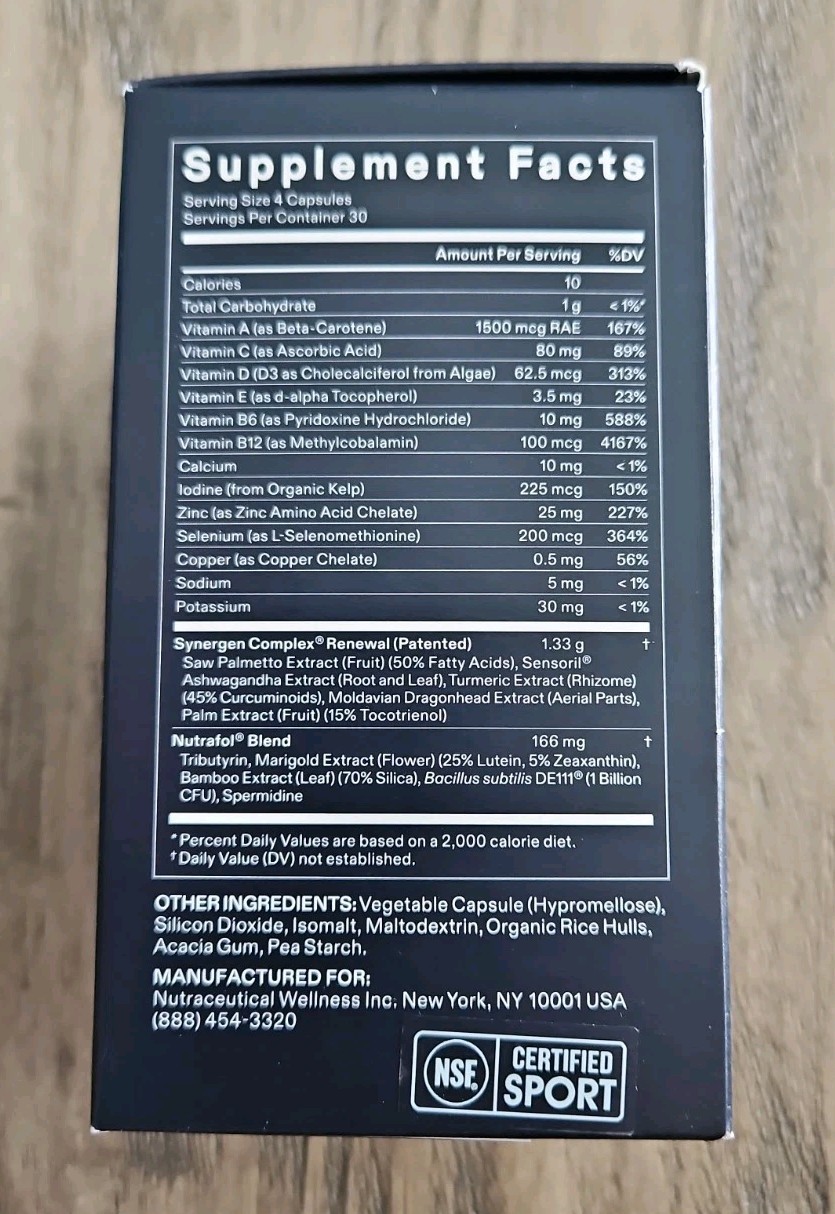 Nutrafol Men 50+ Hair Growth Supplement 120 Caps 100% Drug-Free Nutraceutical