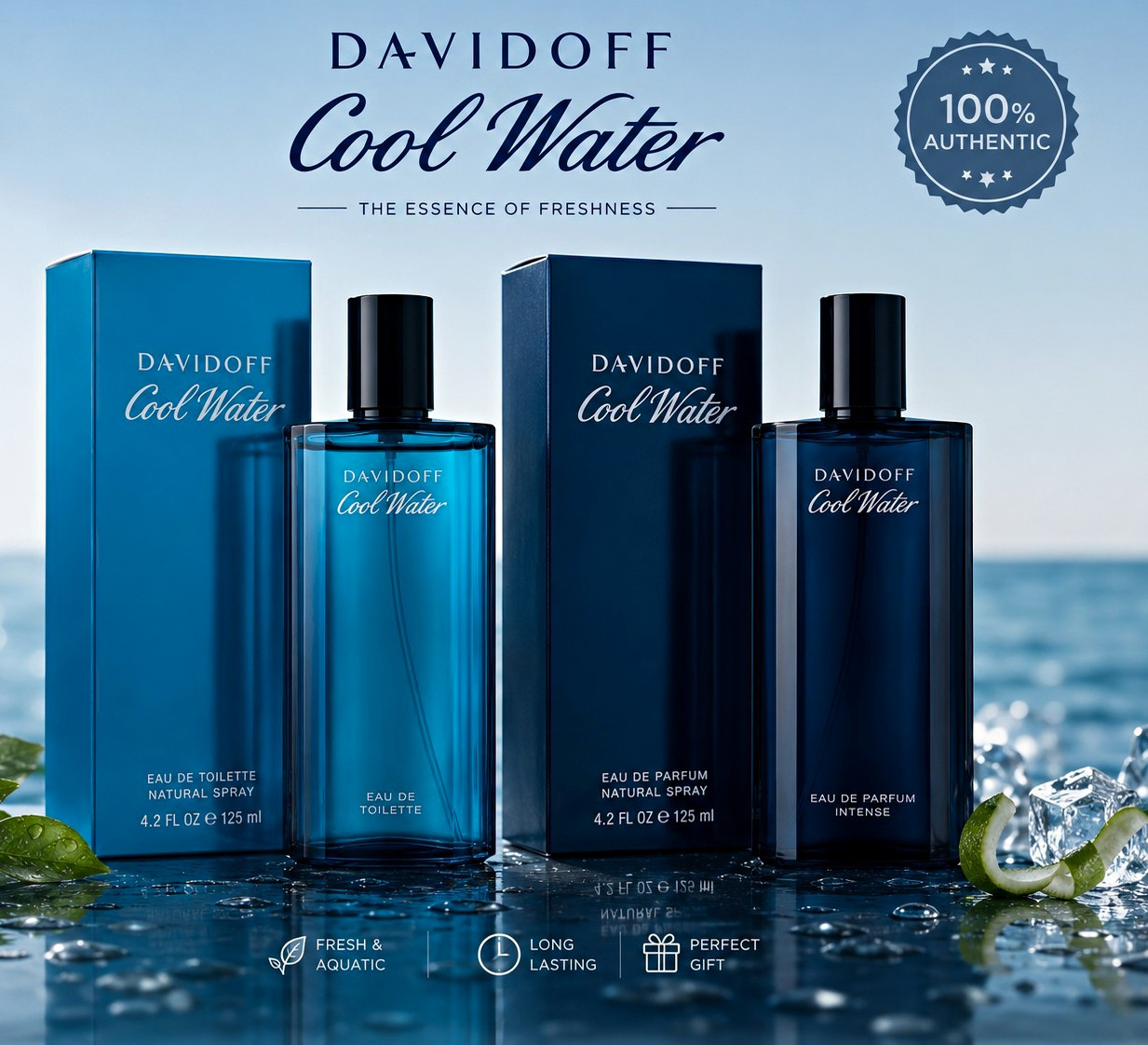 Davidoff Cool Water Eau de Toilette Fresh Aquatic Spray Long Lasting 4.2