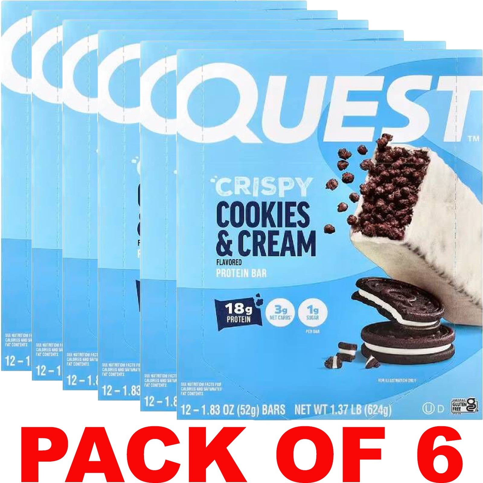 Quest Crispy Protein Bar Cookies & Cream Flavor 1.83oz 4 Bar in a Box – 6 PACK