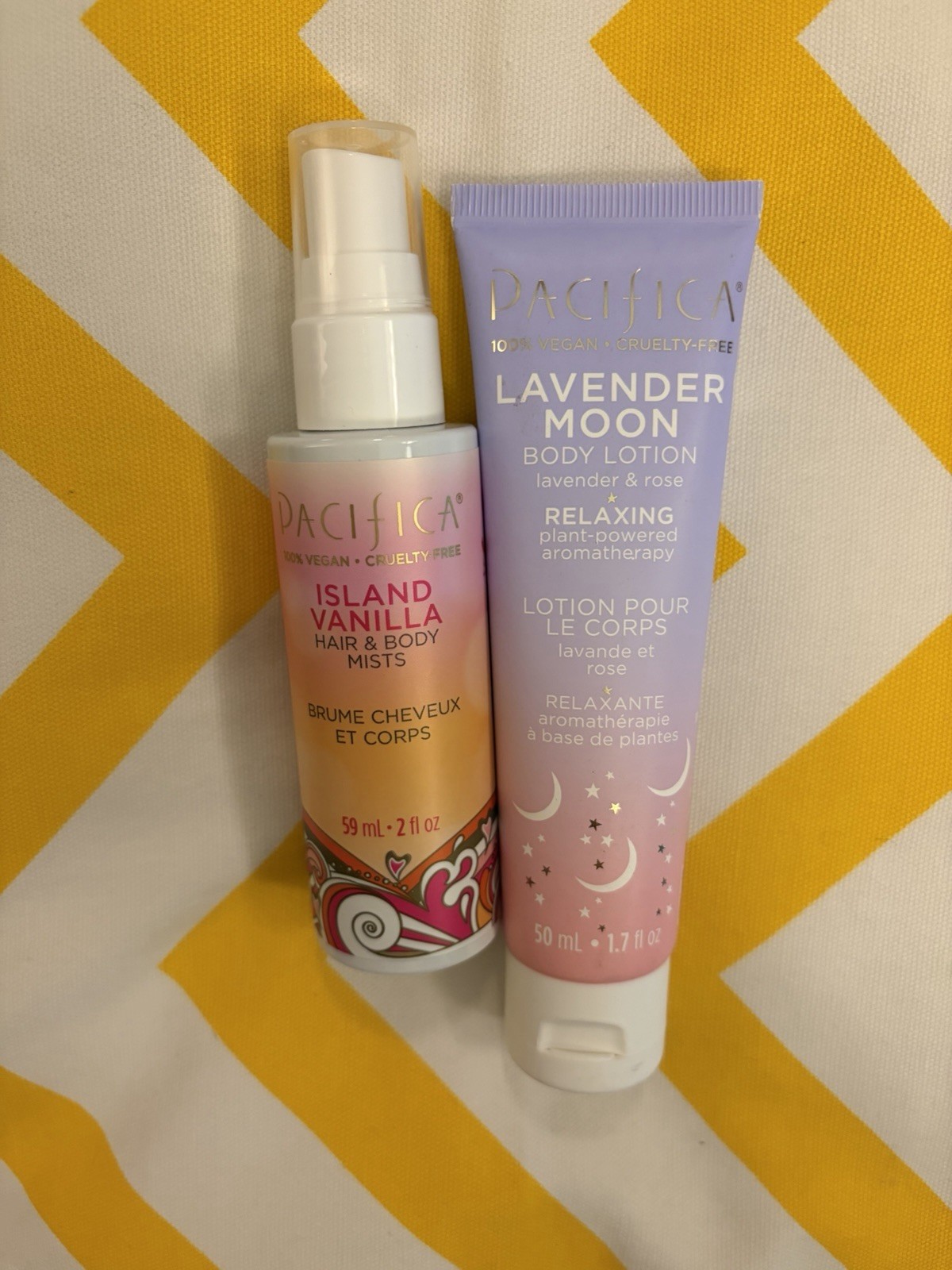 Pacifica Travel Duo Island Vanilla Hair Body Mist 2oz & Lavender Moon Lotion 1.7