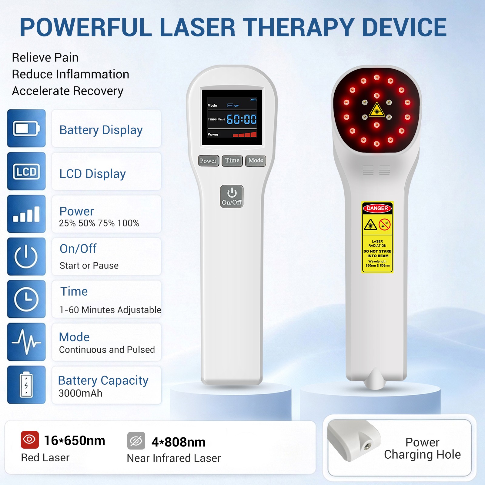 880mW 650nm 808nm Cold Laser Therapy Instrument for All Body Aches and Pains