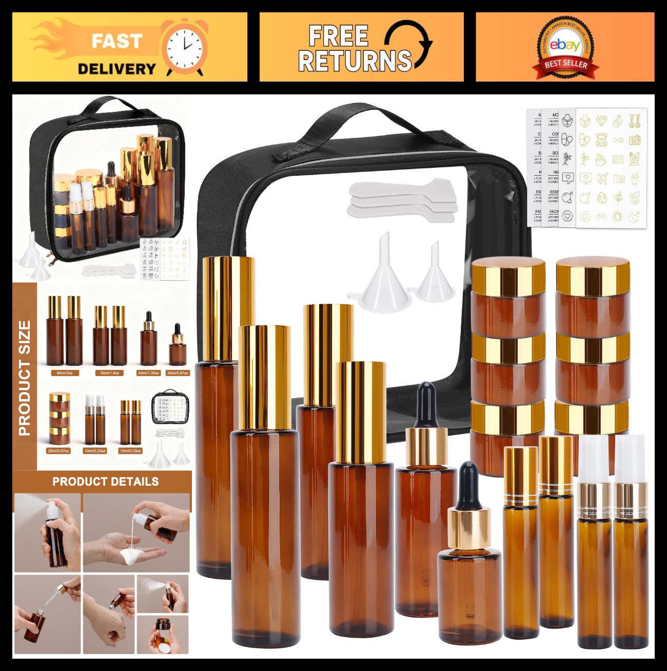 26 Pack TSA Approved Travel Skincare Containers – Refillable Jars, Pumps & Bottl