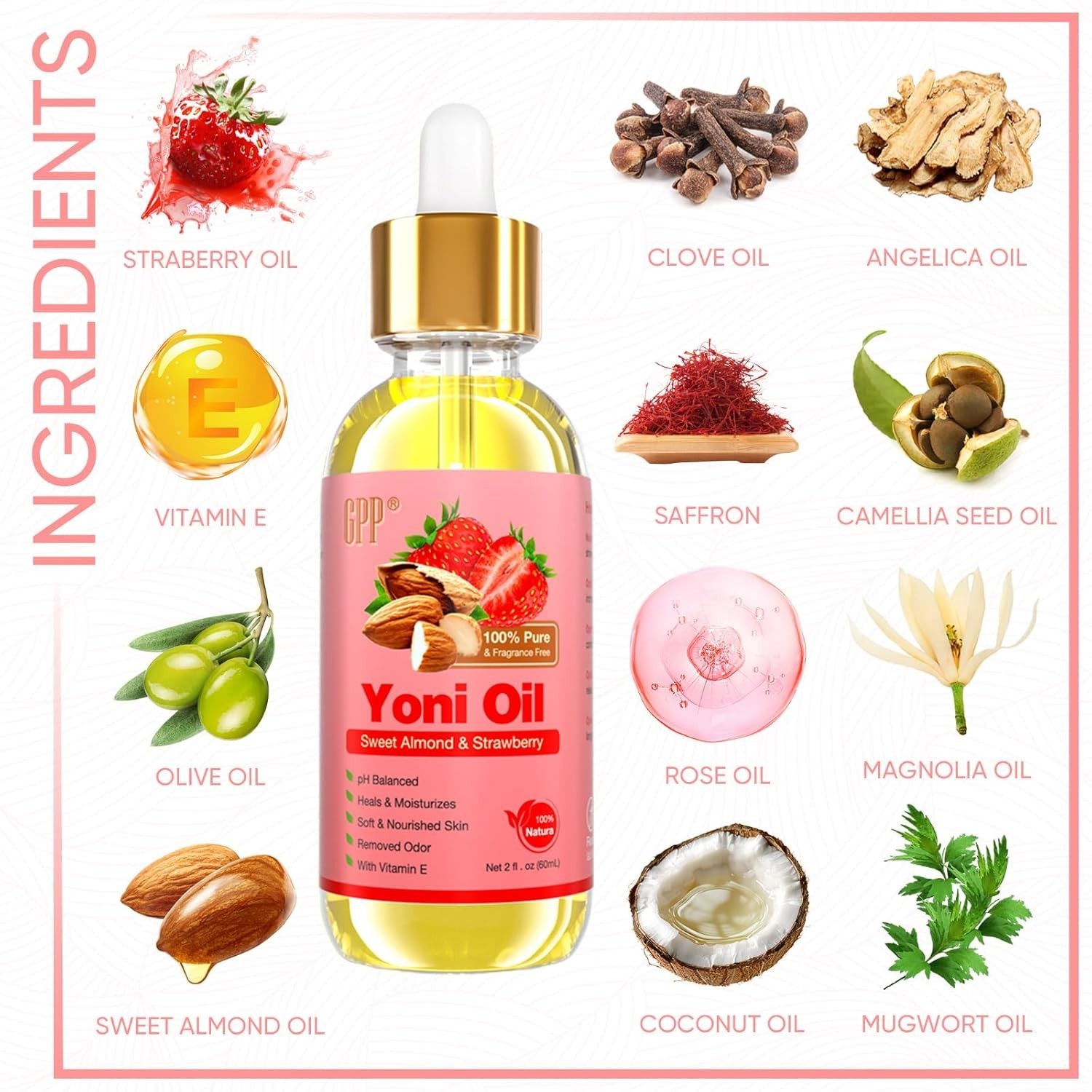 Natural Yoni Oil Wash for Women pH Balance and Wetness, Feminine Oil Vaginal Ing