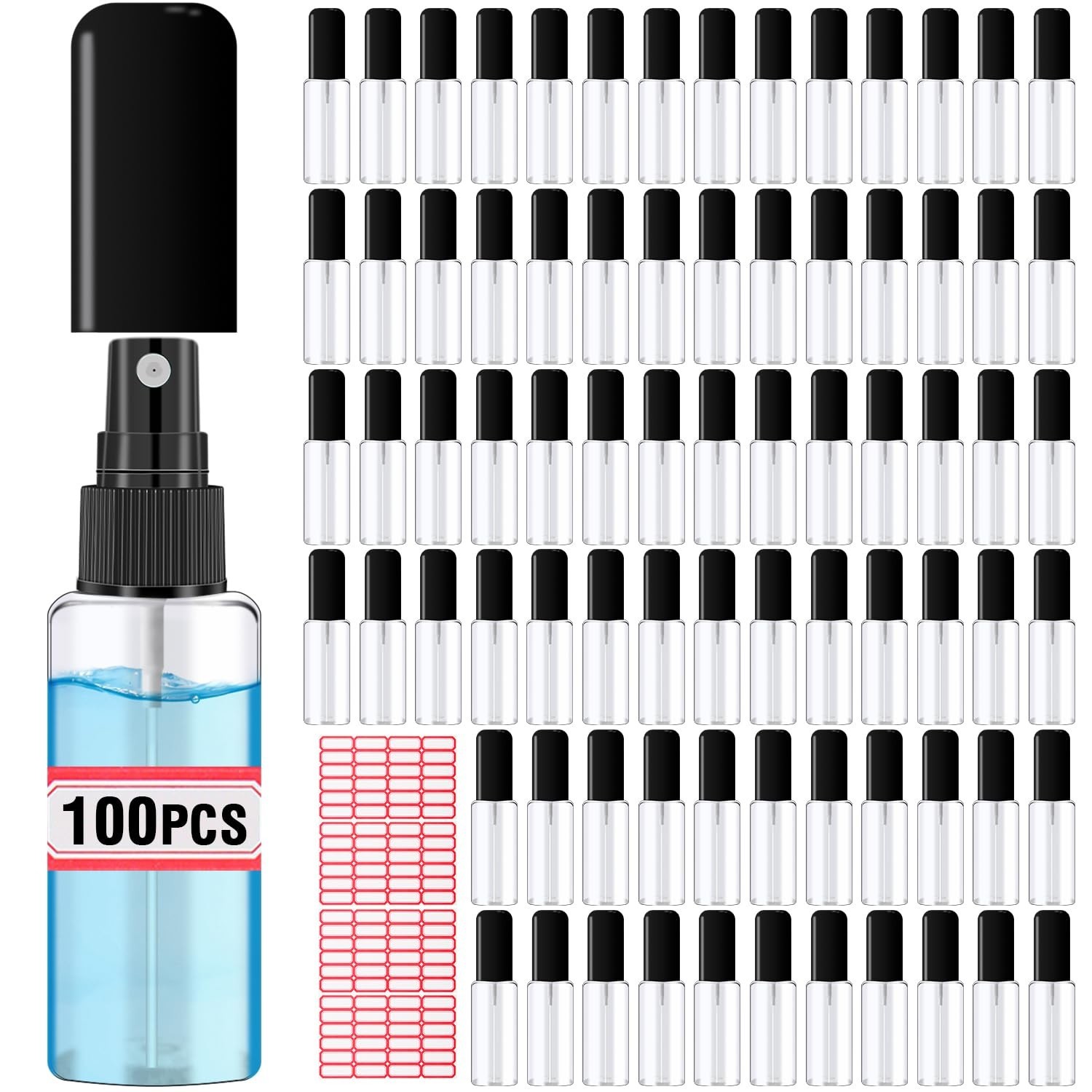 100 Pack 2oz Mini Spray Bottles – Refillable Fine Mist Containers for Travel, Pe