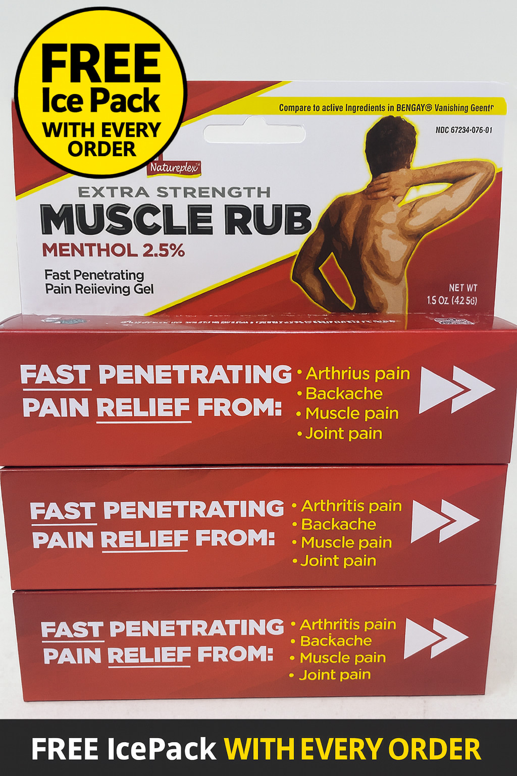 3X PK EXTRA STRENGTH MUSCLE RUB GEL NATUREPLEX FAST PENETRATING 1.5 OZ USA