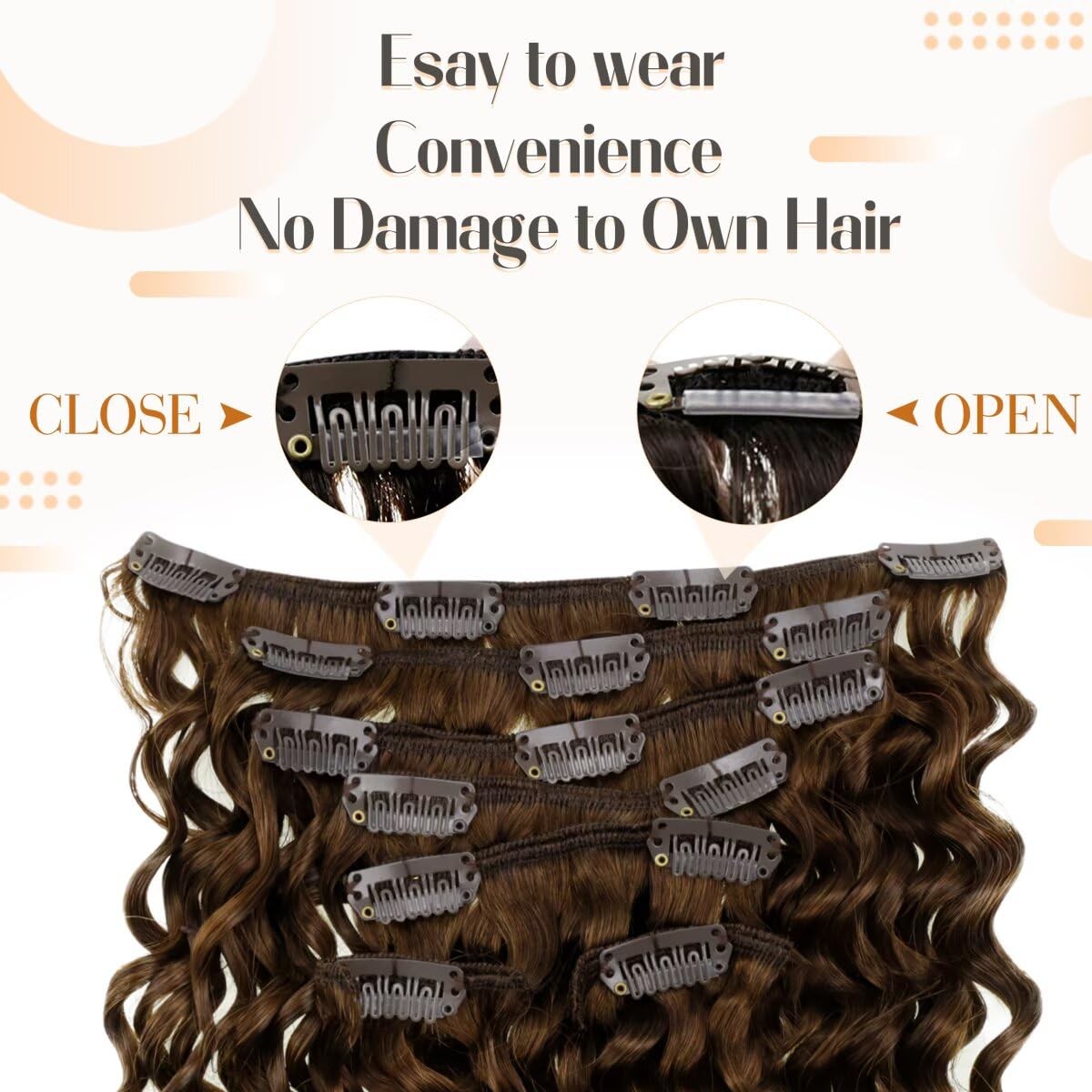 Hetto Curly Clip In Hair Extensions – Medium Brown 120G 7Pcs 14 Inch Ww – 3A-3C
