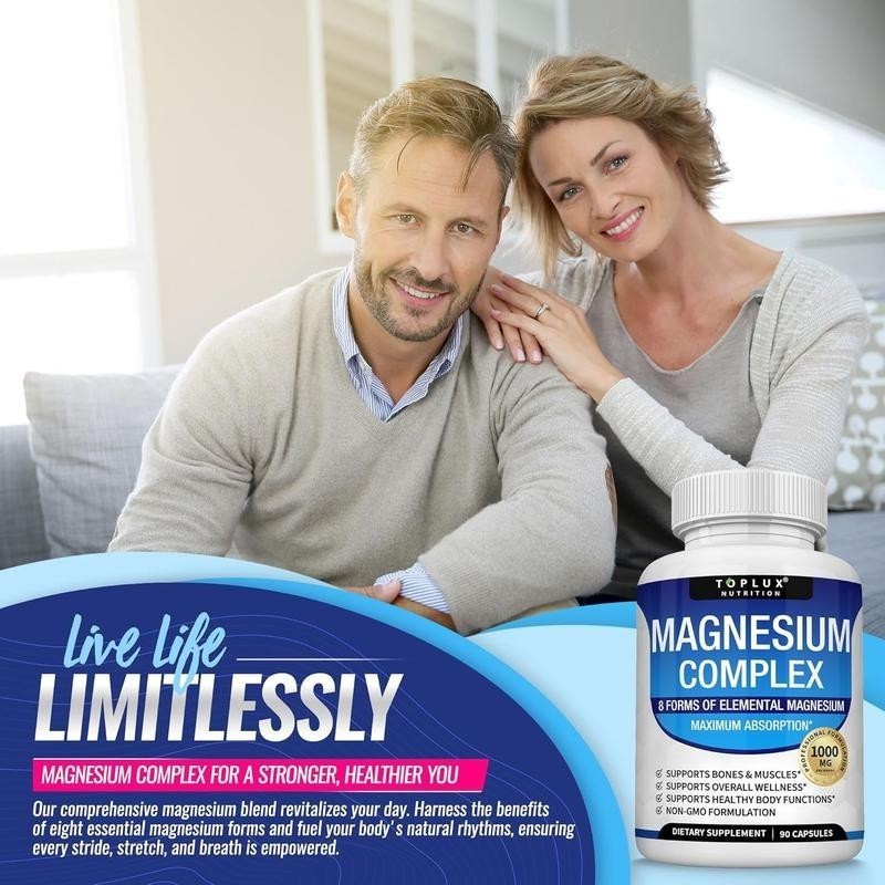 1000mg Magnesium Complex 8 Chelated Types – Muscle & Bone Support, 90C