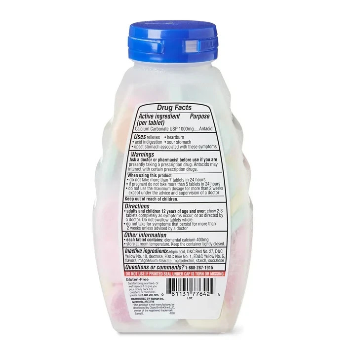 Equate Ultra Strength Antacid Chewable Tablets, Assorted Fruit, 1000 mg, 72 Ct
