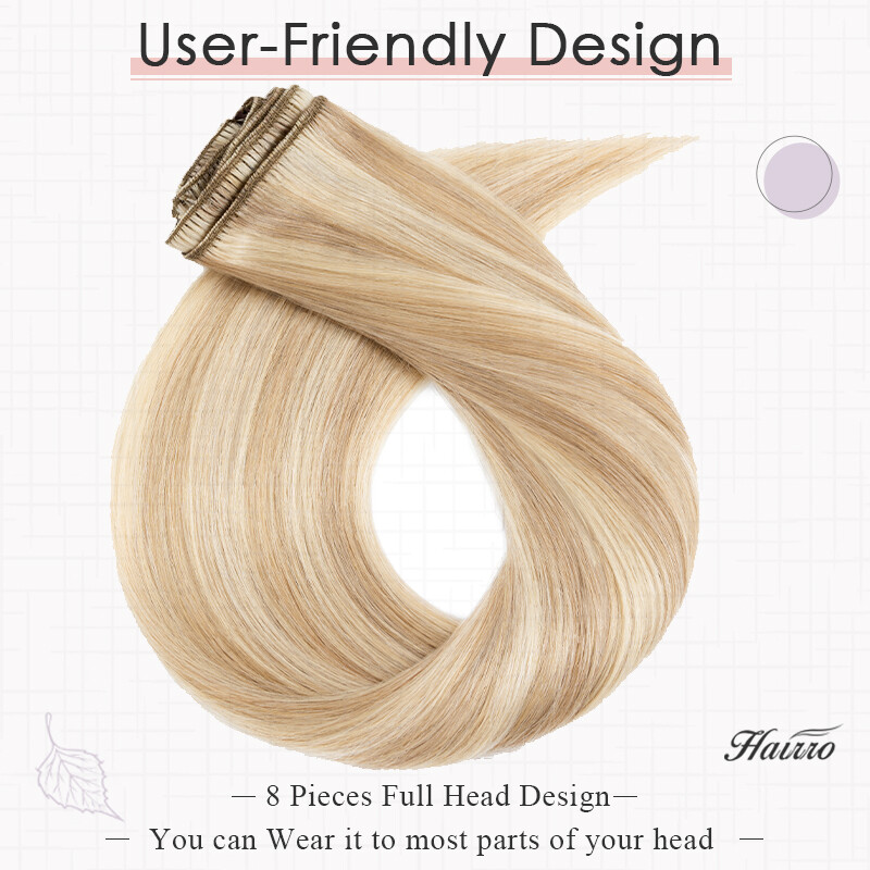 Super Soft Clip In Extensions 100% Real Remy Human Hair 8 Pieces 18Clips Blonde
