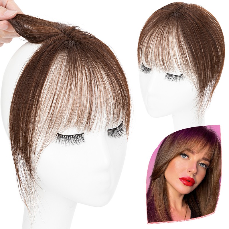 Human Hair Topper for Women, 360° 3D Cover, Realistic Scalp Hairpiece Clip Bangs